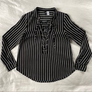 Pin Stripe Lace Up Blouse